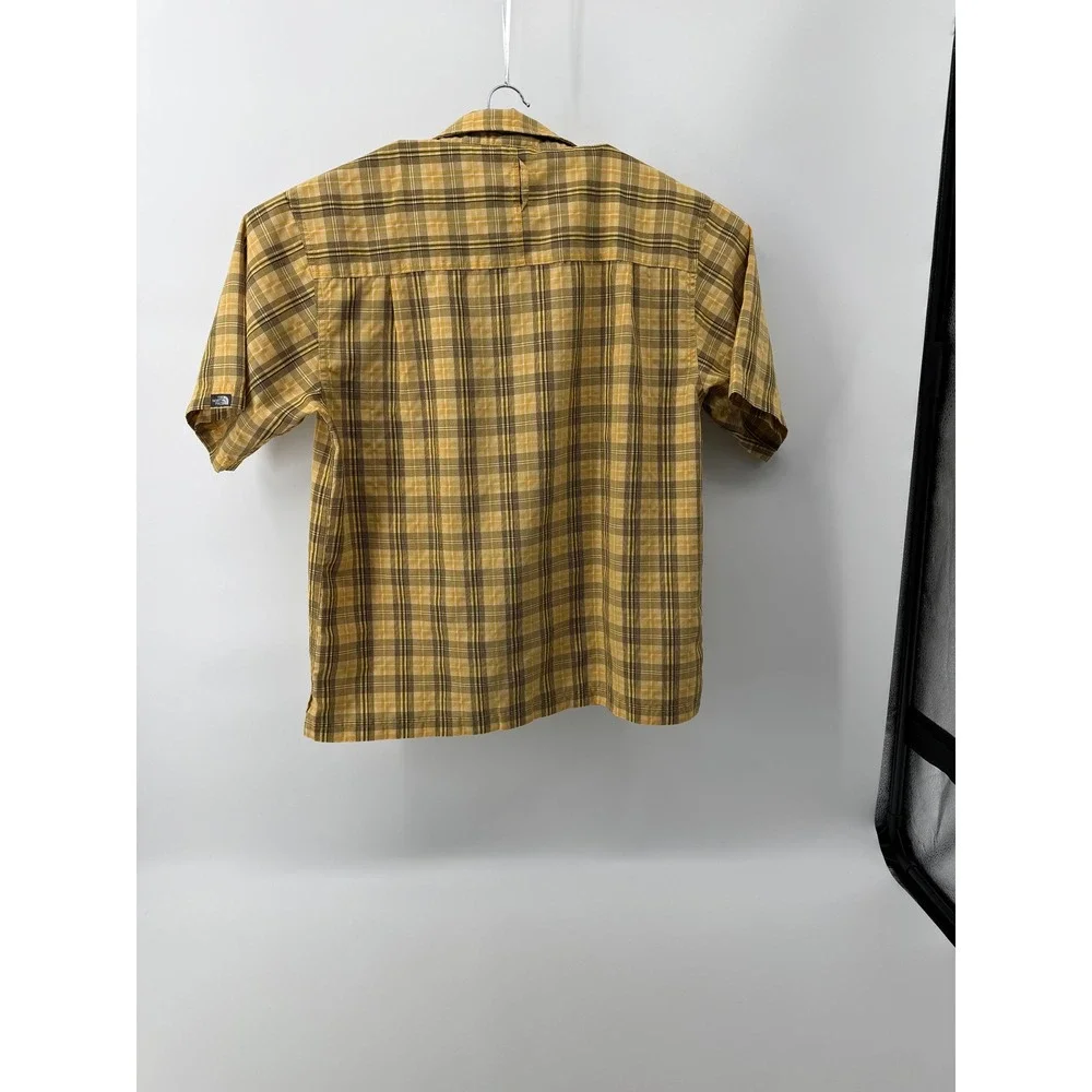 The North Face Mens Medium Yellow Plaid Short Sleeve Button Down Hiking Shirt